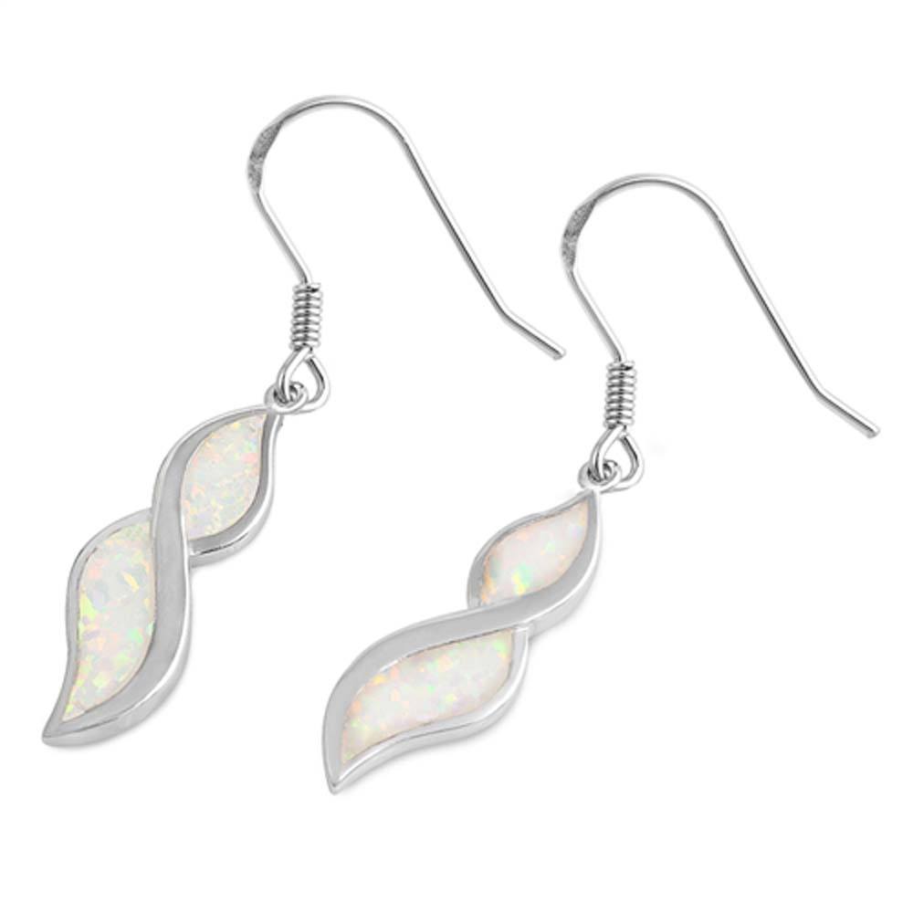Sterling Silver Infinity Shape With White Lab Opal EarringsAnd Earring Height 30mm