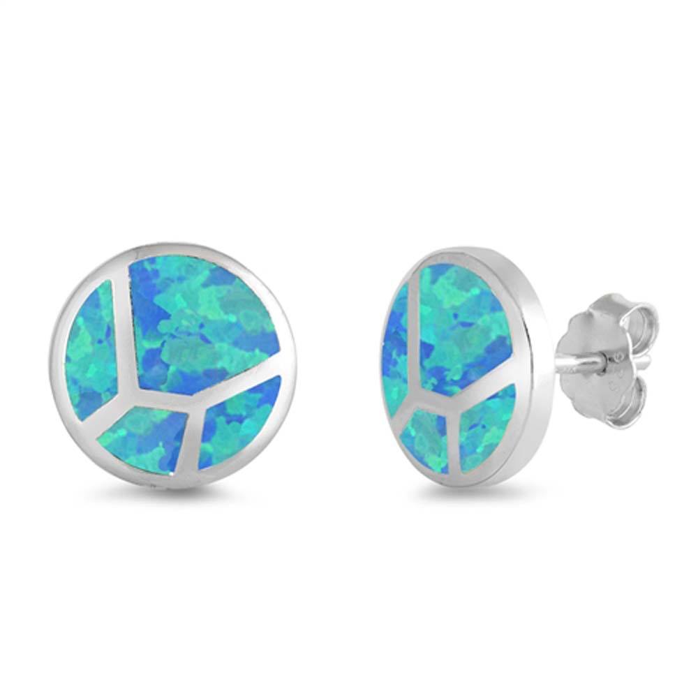 Sterling Silver Round Shape With Blue Lab Opal EarringsAnd Earring Height 12mm