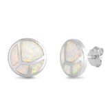 Sterling Silver Round Shape With White Lab Opal EarringsAnd Earring Height 12mm