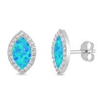 Load image into Gallery viewer, Sterling Silver Oval Shape With Blue Lab Opal Earrings With CZ StonesAnd Earring Height 14x9mm