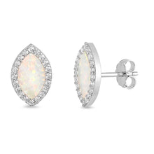 Load image into Gallery viewer, Sterling Silver Oval Shape With White Lab Opal Earrings With CZ StonesAnd Earring Height 14x9mm
