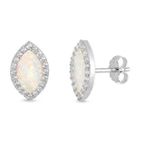 Sterling Silver Oval Shape With White Lab Opal Earrings With CZ StonesAnd Earring Height 14x9mm