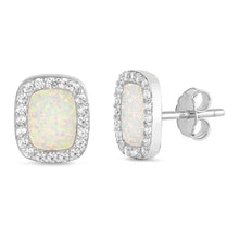 Load image into Gallery viewer, Sterling Silver Rhombus Shape With White Lab Opal Earrings With CZ StonesAnd Earring Height 14x11mm