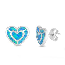 Load image into Gallery viewer, Sterling Silver Blue Lab Opal Heart Shaped Earrings