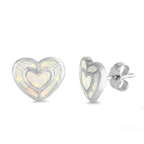 Sterling Silver Heart Shape With White Lab Opal EarringsAnd Earring Height 15mm