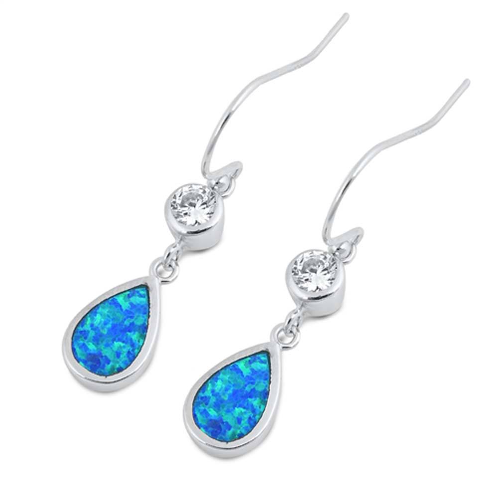 Sterling Silver With Blue Lab Opal Earrings