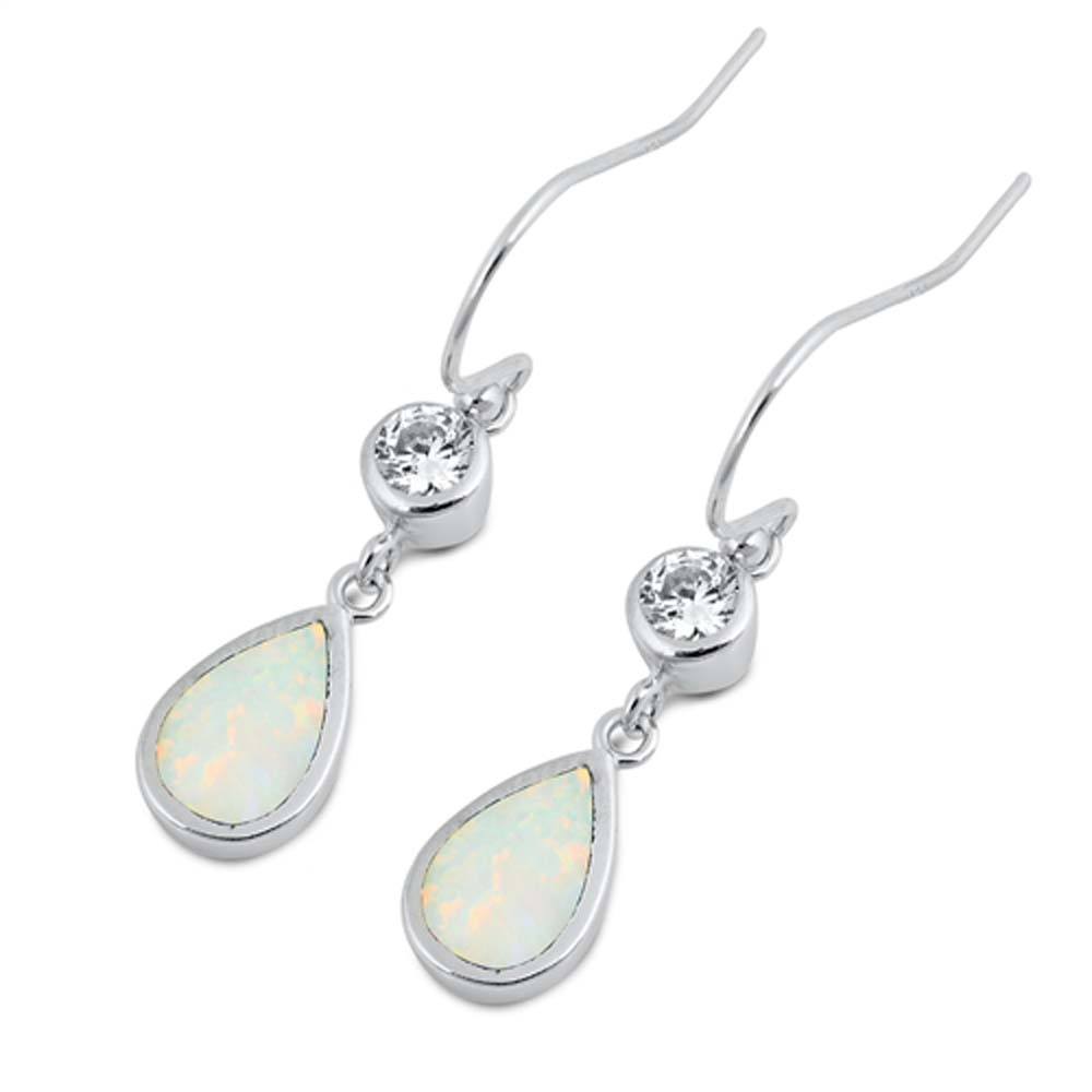 Sterling Silver With White Lab Opal Earrings