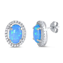 Load image into Gallery viewer, Sterling Silver With Blue Lab Opal Earrings