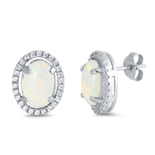 Load image into Gallery viewer, Sterling Silver With White Lab Opal Earrings