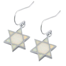 Load image into Gallery viewer, Sterling Silver With Lab Opal Jewish Star Earrings