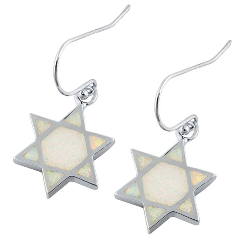 Sterling Silver With Lab Opal Jewish Star Earrings