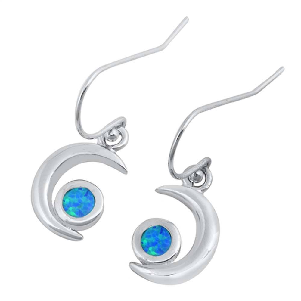 Sterling Silver With Lab Opal Crescent Moon Earrings