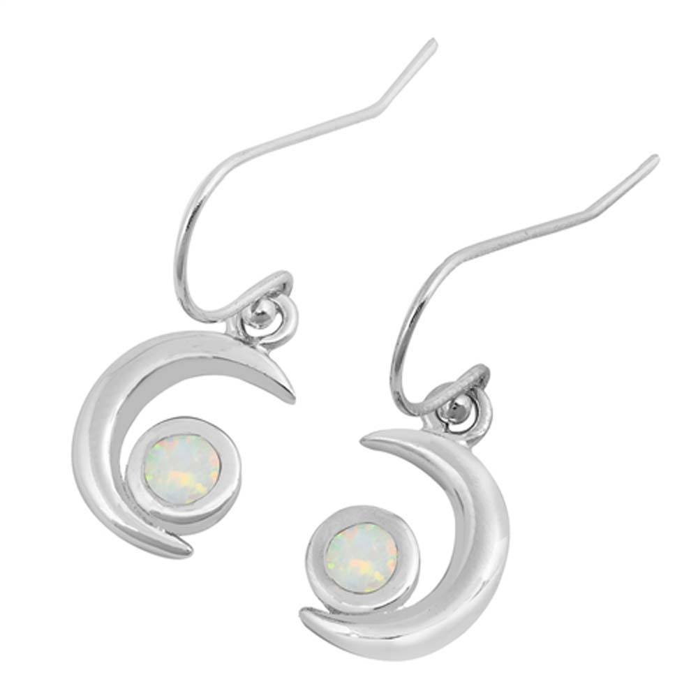 Sterling Silver With Lab Opal Crescent Moon Earrings