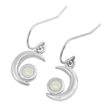 Load image into Gallery viewer, Sterling Silver With Lab Opal Crescent Moon Earrings