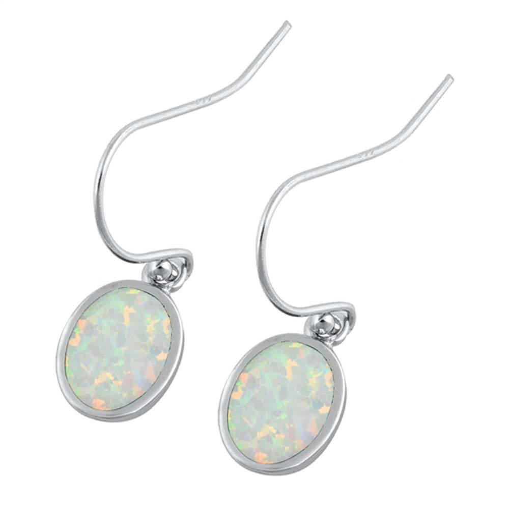 Sterling Silver With Lab Opal Oval Earrings