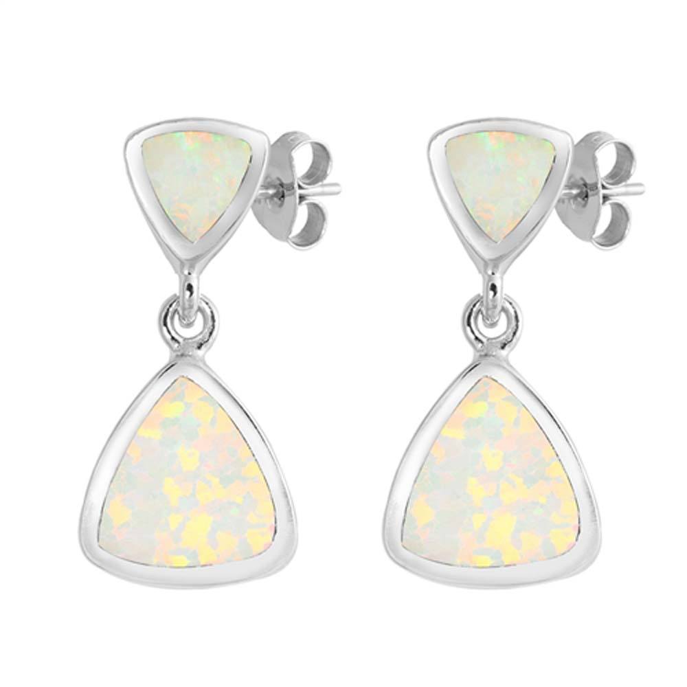 Sterling Silver With White Lab Opal Earrings