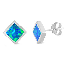 Load image into Gallery viewer, Sterling Silver With Blue Lab Opal Earrings