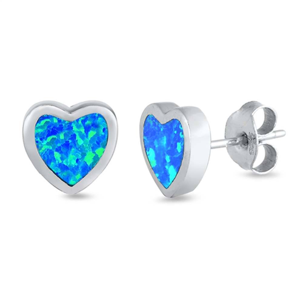 Sterling Silver Lab Opal Heart Earrings