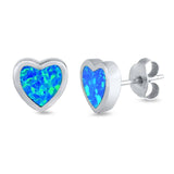 Sterling Silver Lab Opal Heart Earrings