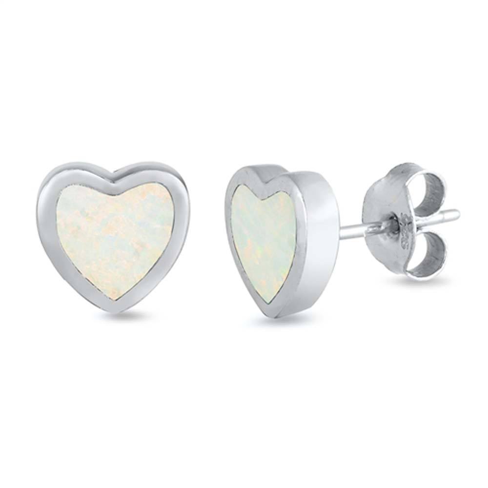 Sterling Silver Lab Opal Heart Earrings