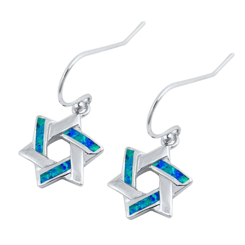 Sterling Silver With Lab Opal Jewish Star Earrings