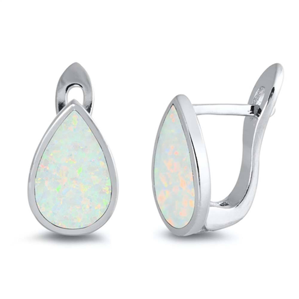 Sterling Silver With White Lab Opal Earrings