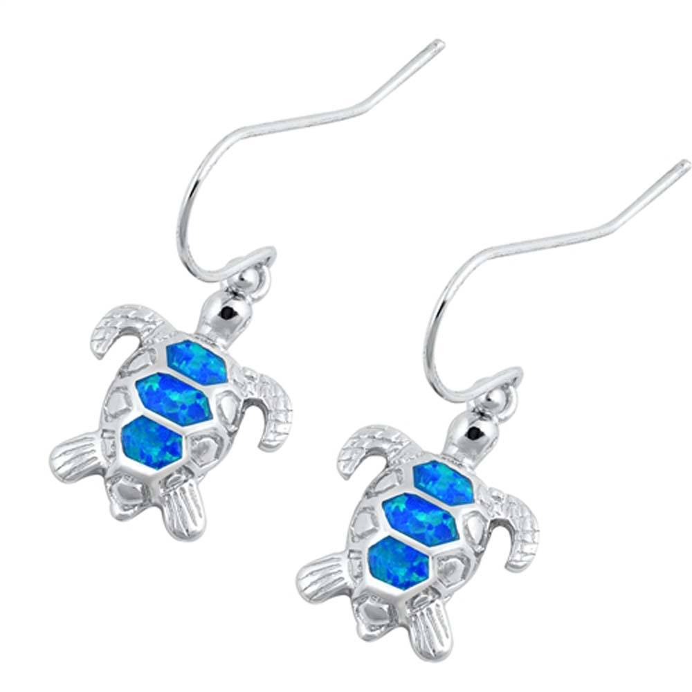 Sterling Silver With Lab Opal Turtle Earrings