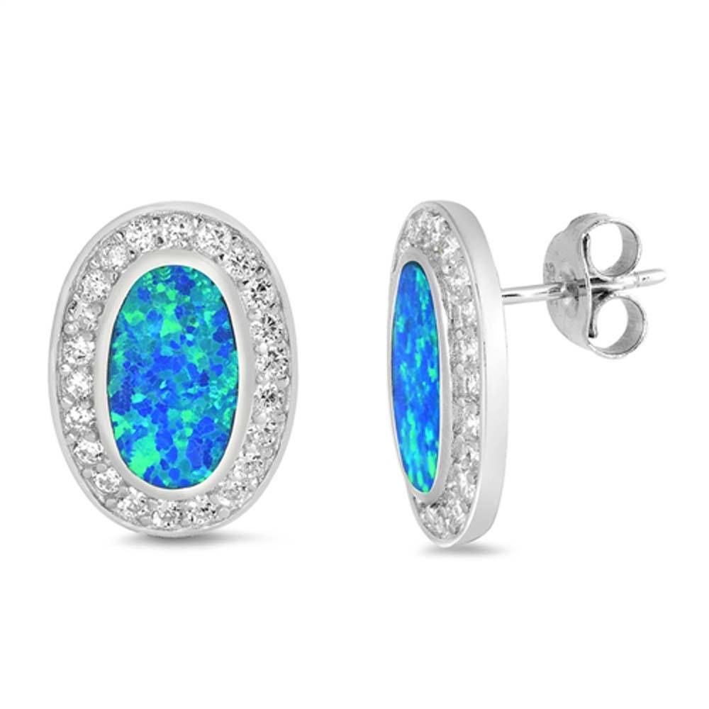 Sterling Silver Blue Lab Opal and CZ Earrings