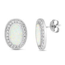 Load image into Gallery viewer, Sterling Silver White Lab Opal and CZ Earrings