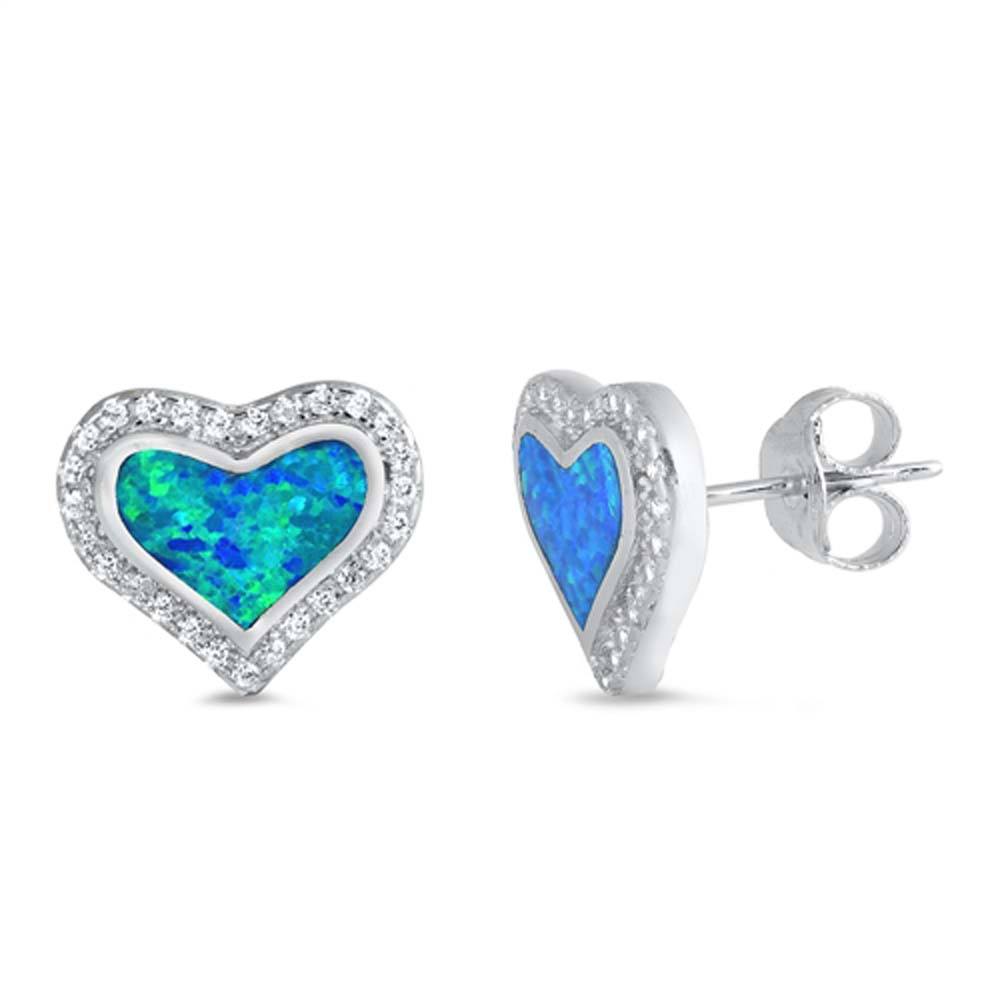 Sterling Silver Blue Lab Opal and CZ Earrings