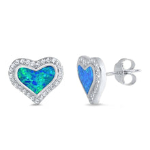 Load image into Gallery viewer, Sterling Silver Blue Lab Opal and CZ Earrings