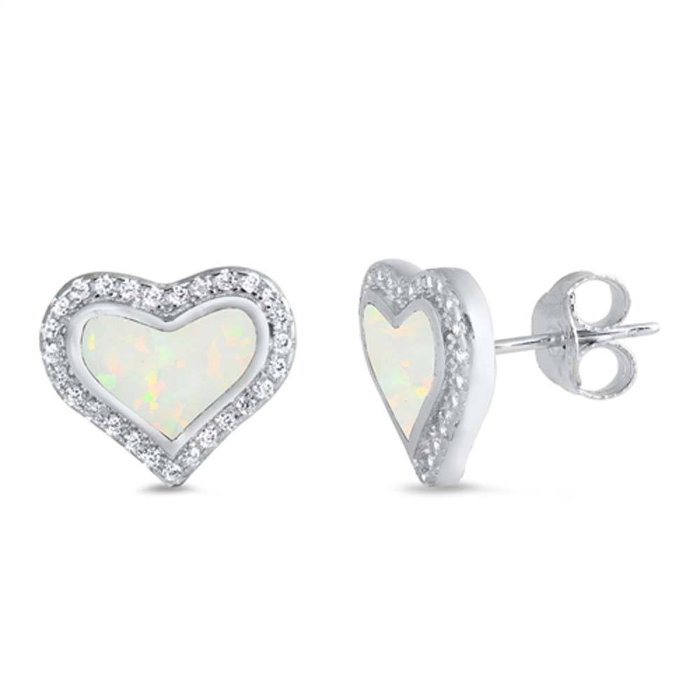 Sterling Silver White Lab Opal and CZ Earrings