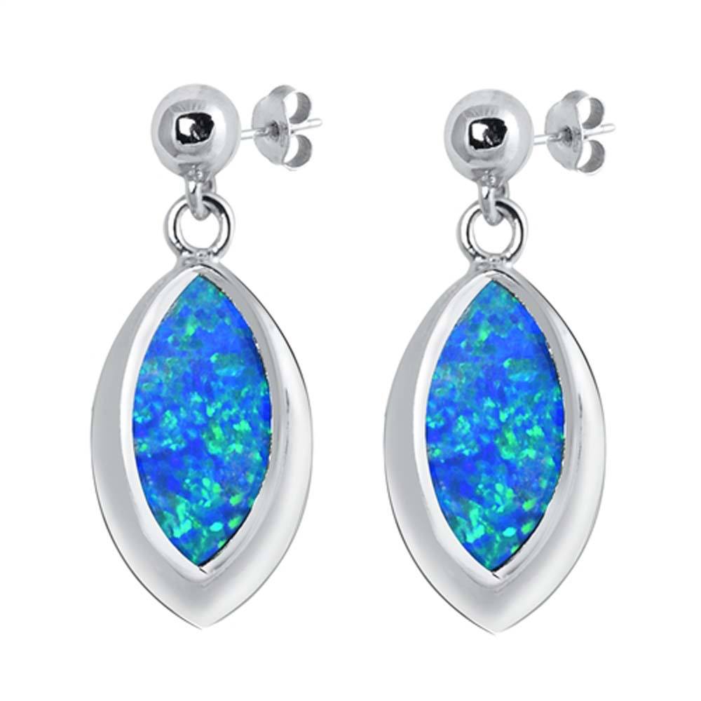 Sterling Silver With Blue Lab Opal Earrings