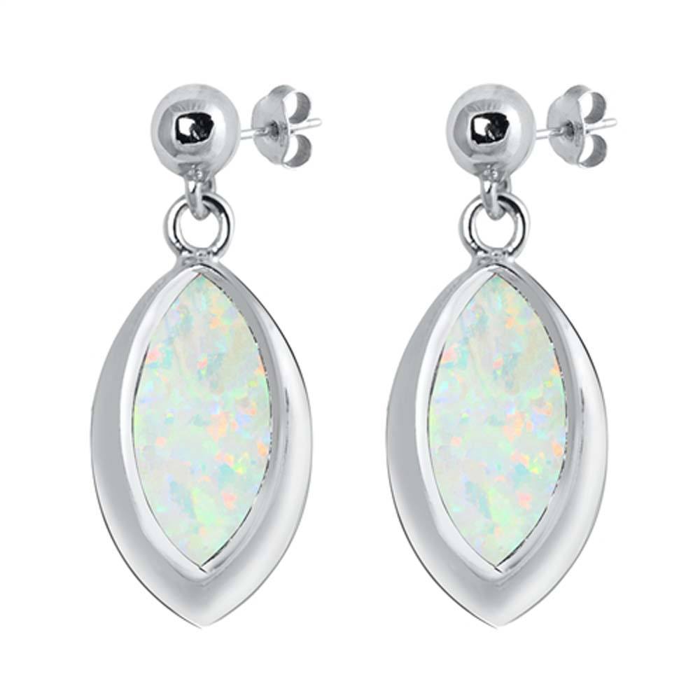 Sterling Silver With White Lab Opal Earrings