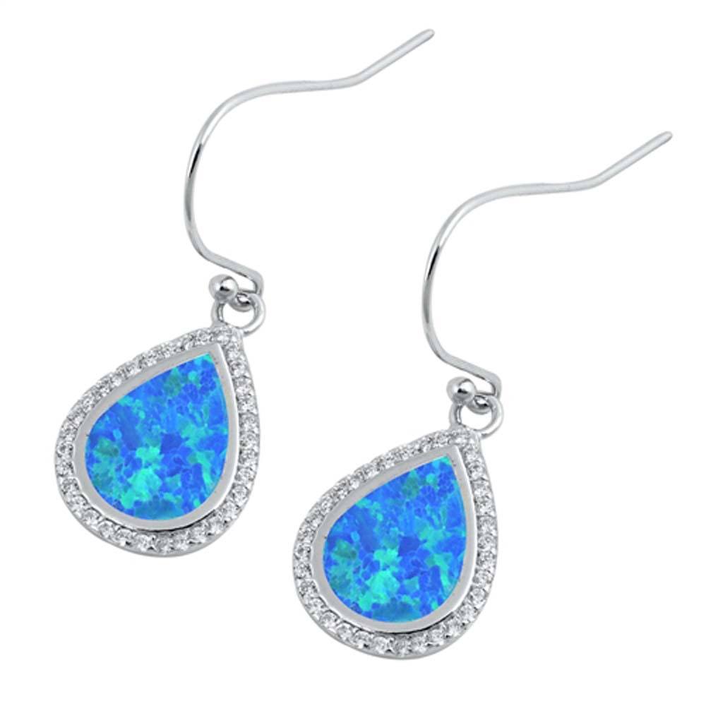 Sterling Silver With Lab Opal Drop Earrings