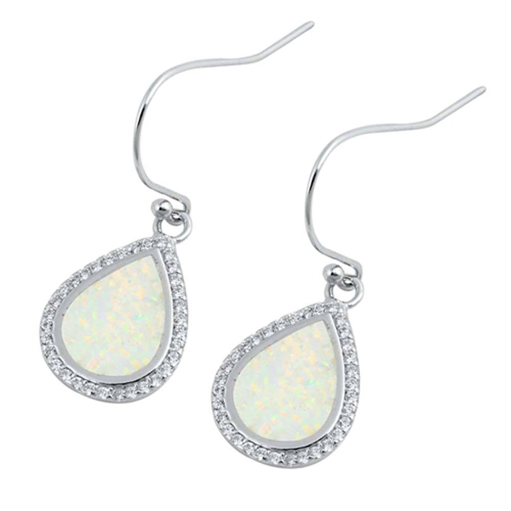 Sterling Silver With Lab Opal Drop Earrings