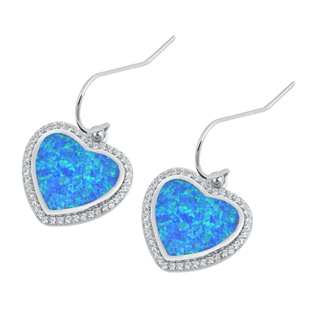 Sterling Silver With Lab Opal Heart Earrings