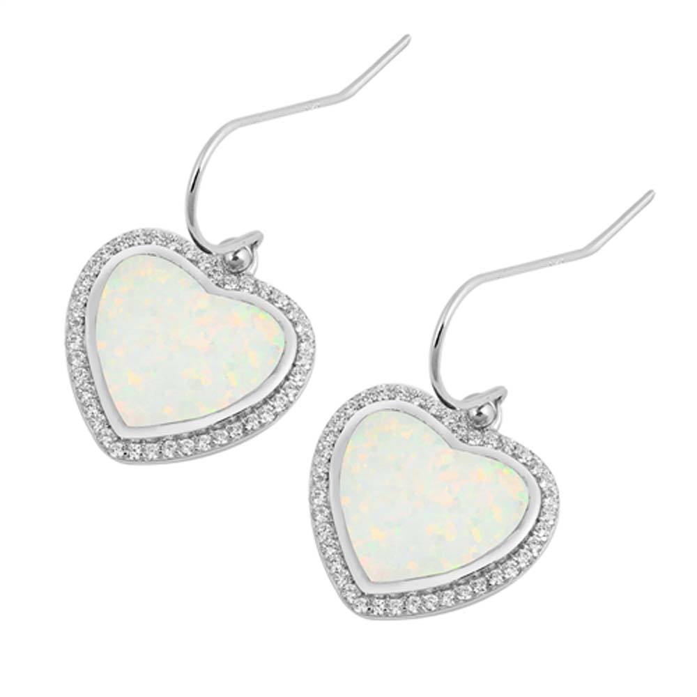 Sterling Silver With Lab Opal Heart Earrings