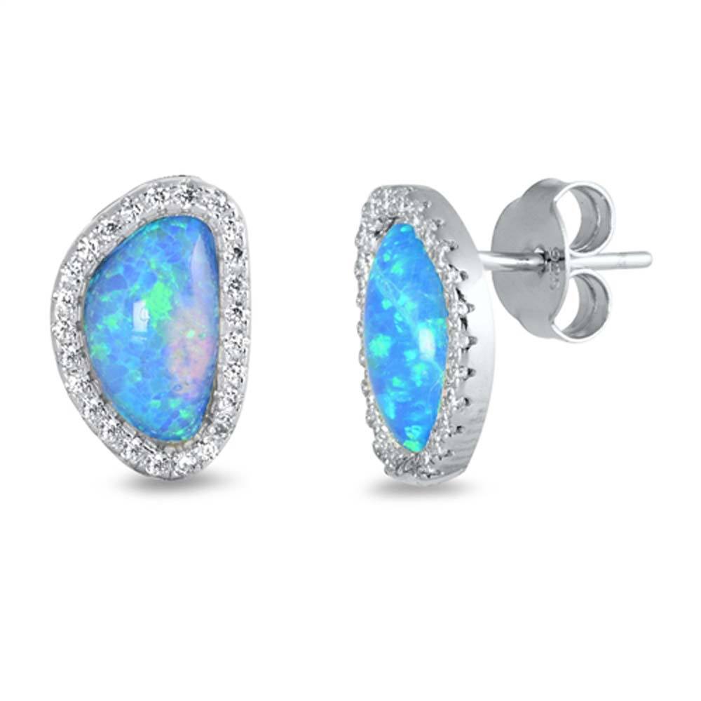 Sterling Silver With Blue Lab Opal Earrings