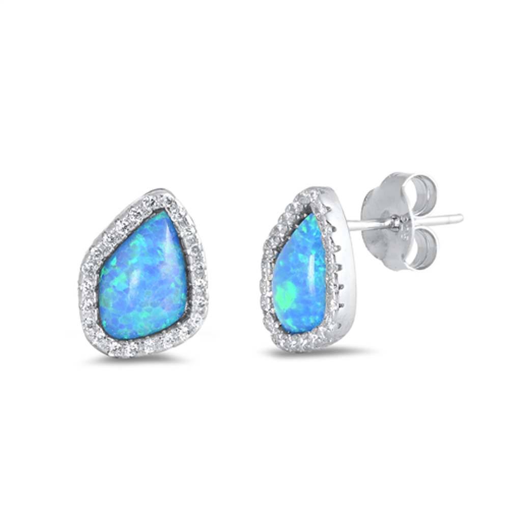 Sterling Silver With Blue Lab Opal Earrings