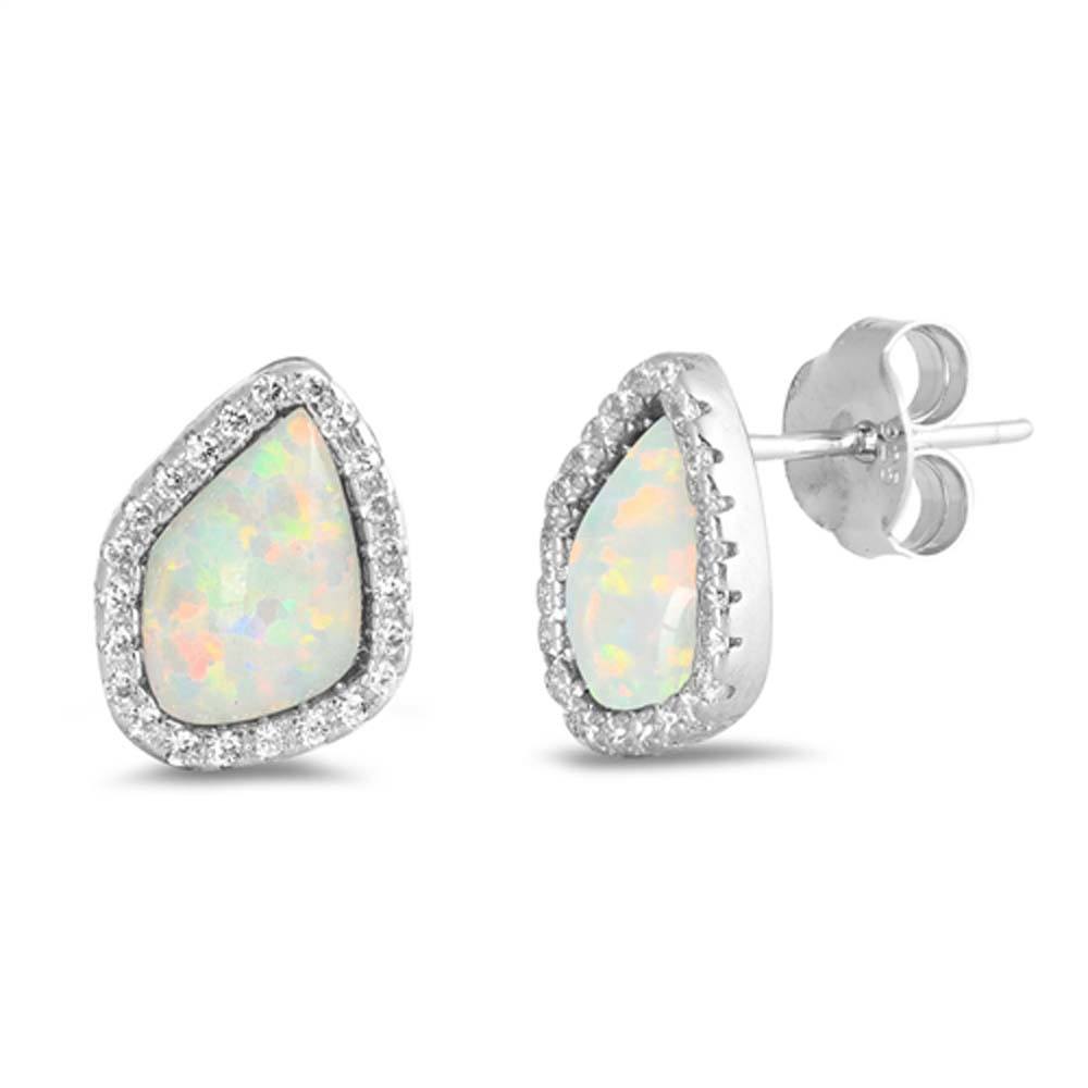 Sterling Silver With White Lab Opal Earrings