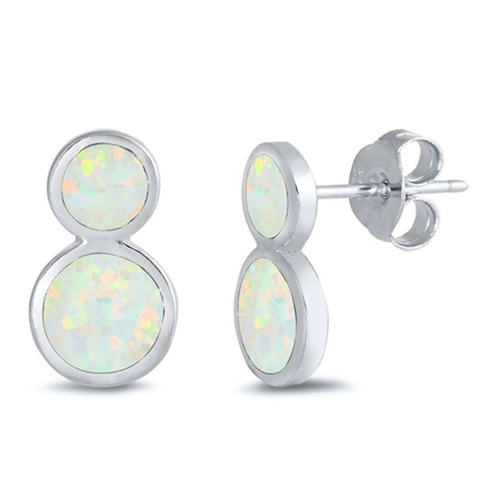 Sterling Silver With White Lab Opal Earrings