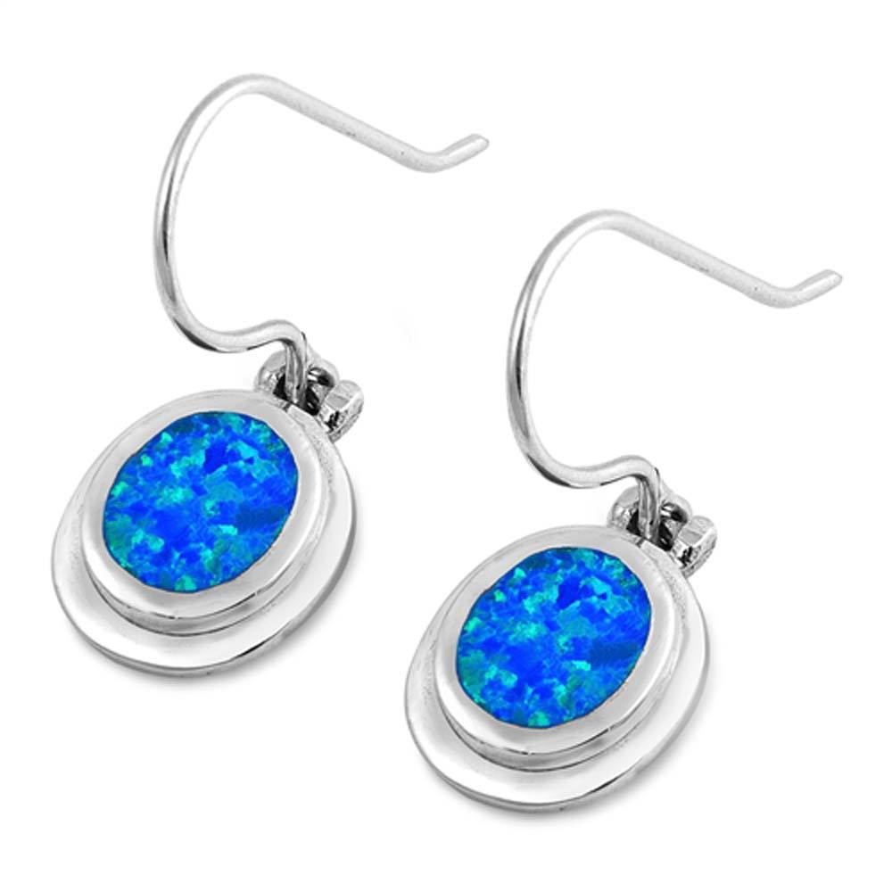 Sterling Silver Earrings With Circle Shaped Blue Lab Opal