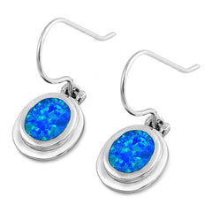 Sterling Silver Circle Shaped Blue Lab Opal Earrings