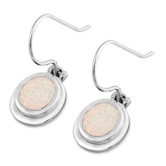 Sterling Silver Circle Shaped White Lab Opal Earrings