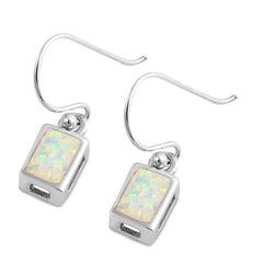 Sterling Silver Rectangular Shaped White Lab Opal Earrings