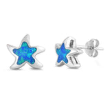 Sterling Silver Earrings With Star Shaped Blue Lab Opal