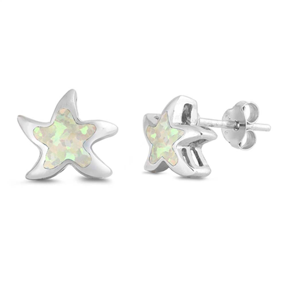 Sterling Silver Earrings With Star Shaped White Lab Opal