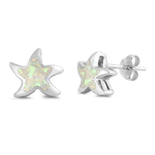 Load image into Gallery viewer, Sterling Silver Earrings With Star Shaped White Lab Opal