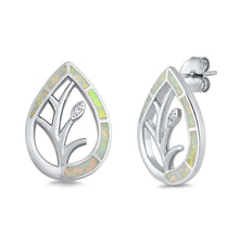 Load image into Gallery viewer, Sterling Silver White Lab Opal Pear Leaves Shaped Earrings With Clear CZ